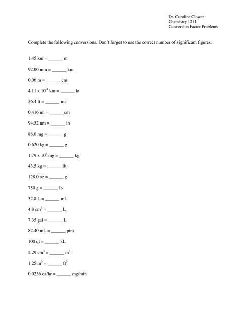 chemistry conversion factors worksheet answers